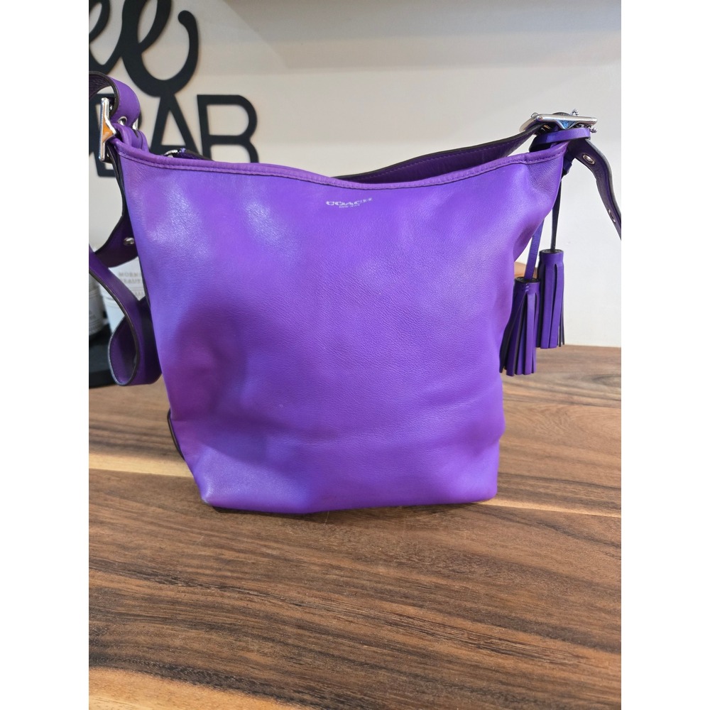 Coach Legacy Duffle Purple Leather Shoulder Bag Tassel 19889 Violet Silver
